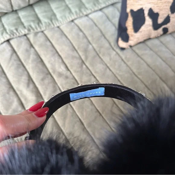 Hill House Noor Earmuffs 🖤 Black Faux Fur Earmuffs with Crystal Studded Band - Picture 4 of 7